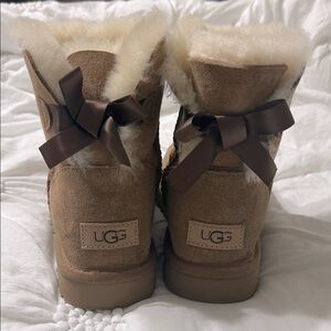 UGG Tan Suede Boots with Dark Brown Bows
